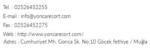Yonca Resort telefon numaralar, faks, e-mail, posta adresi ve iletiim bilgileri